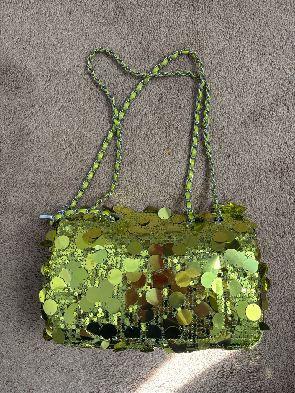Sequined Y2K Lime Green Chain Shoulder Bag - Picture 2 of 4